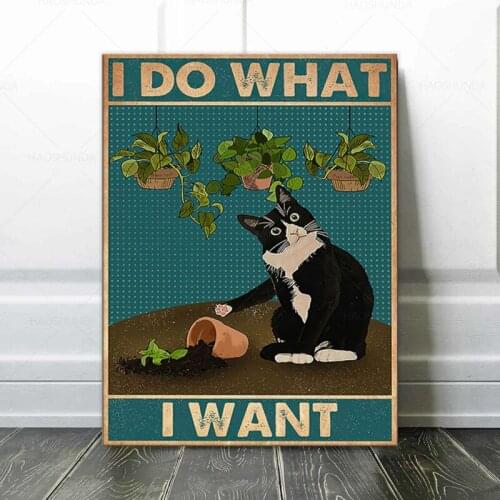 Black Cat Poster Prints Painting I Do What I Want Vintage Funny Animal Wall Art Retro Picture for Modern Home Decor Gift
