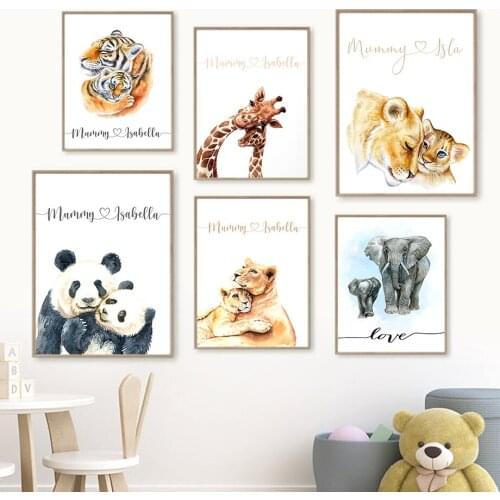 Lion Tiger Giraffe Panda Elephant Family Love Wall Art Canvas Painting Nordic Posters And Prints Decor Pictures For Living Room