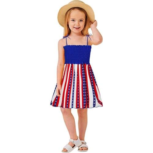 Independence Day Girls Casual Dress Toddler Kid Girls Sleeveless Suspender Stitching Stars Stripe Dress Beach Dress 2021 New