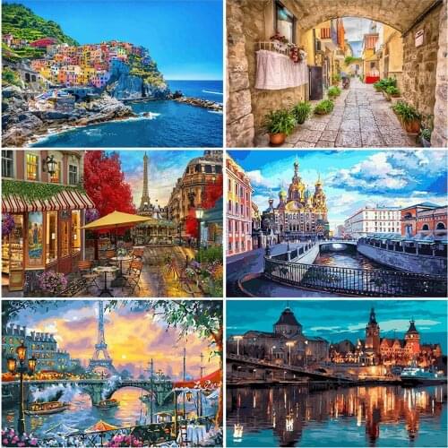 AZQSD Coloring By Numbers City Landscape DIY Art Scenery Drawing Handmade Paint By Numbers Sea Home Decoration