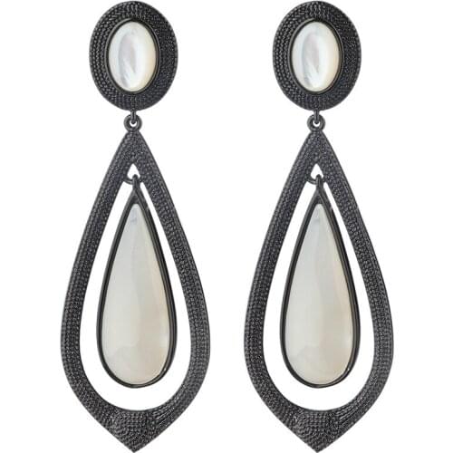 OMYFUN Pearl Dangle Earrings Brazil Teardrop Brincos Semi Joyas Gold Black Color Long Earrings Party Jewelry Dropshipping E103