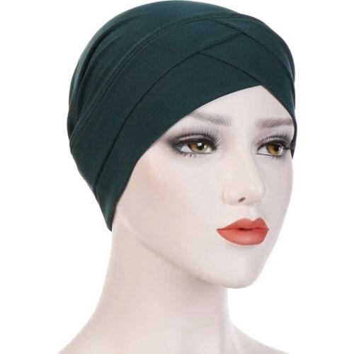 Bohemian Hijab Caps Women Stretchy Hijab Scarf Cotton Cross Muslim Hijab Headscarf Turban Hats Muslim Scarf Crinkle Caps New