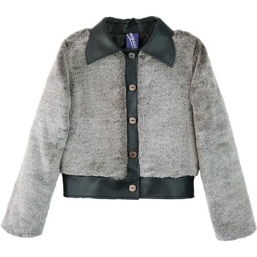 Fake rabbit fur coat female winter pu leather stitching fur coats single breasted warm imitation fur coat wq2380