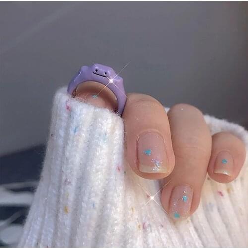 Cute Funny Purple Monsters Rings For Women Mini Round Dripping Oil Smile Face Monsters Ring Party Creative Fashion Jewelry B089