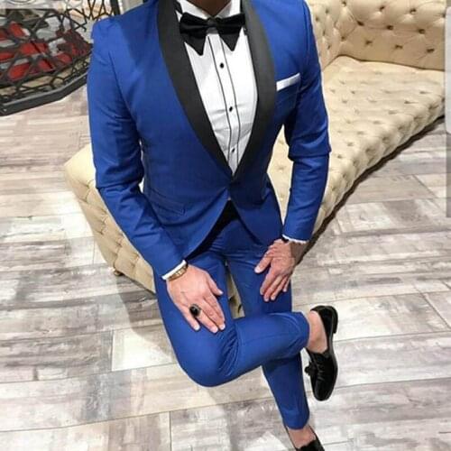 2 Piece Wedding Tuxedo for Grooms Slim Fit Formal Men Suits Custom Made Royal Blue Jacket with Pants Male Fashion Costume
