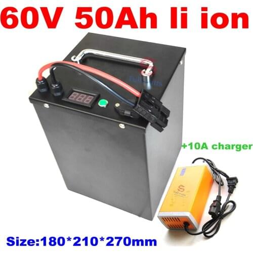 Waterproof li ion 60v 50ah lithium ion bateria BMS for 6000W Tricycle scooter motorcycle Industrial equipment +10A charger
