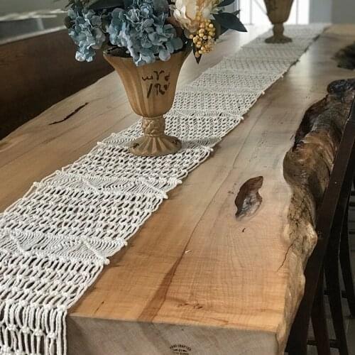 Pastoral Style Crochet Knitting Hollow Table Cloth Lace Tassel Table Runner Wedding Banquet Decoration TJ3946