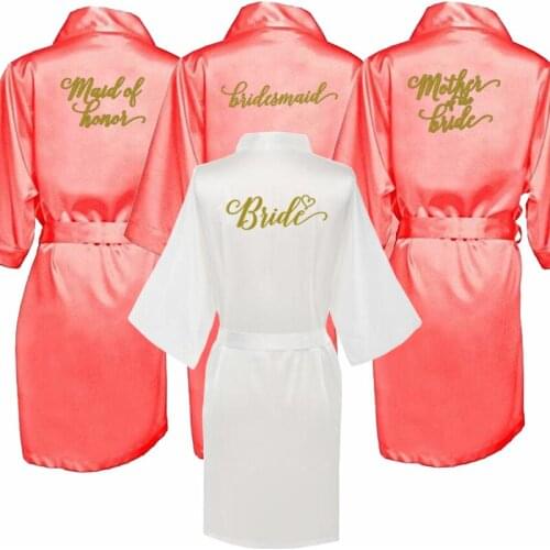 Kimono Robe Faux Silk Women Wedding Preparewear Bride Team Heart Golden Glitter Print Robes Bachelorette Pajamas Free Shipping