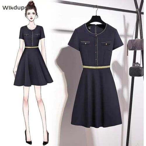 Women Elegant Business Vintage Retro Fashion Designer Office Lady A line Dresses Female Short Sleeve Formal Work Casual Party
