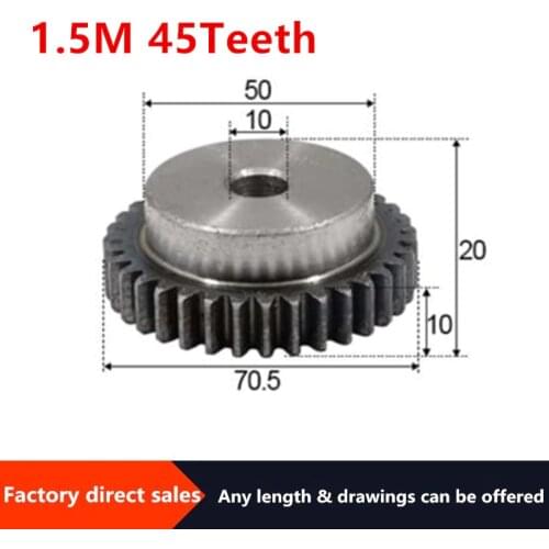 1pcs 1.5Modulus=1.5M 45Teeth Spur Gear with stage Metal Motor Boss/Convex Gear Inner Hole 10mm Gear Rack Transmission