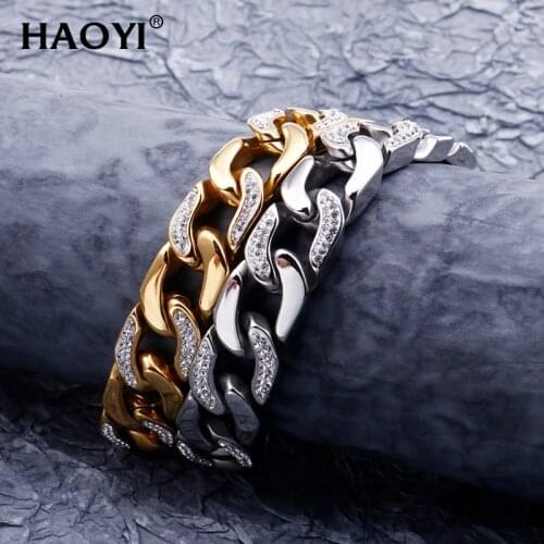 14mm Width Hip Hop Bling Iced Out Cuban NK Link Chain Bracelet for Men Rapper Jewelry CZ Rhinestone Paved Curb Bracelet