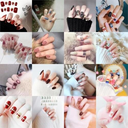 24Pcs/set Press On Fake Nails Fingernails With Cute Carton Short Kawaii False Nail Tips Artificial Faux Ongles With Glue Sticker