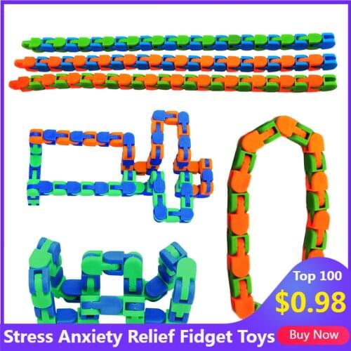 24 Links Wacky Tracks Snap and Click Fidget Toys Bike Chain Spinner Bracelet Snake Puzzle Anti Stress Toys for Kids Adults
