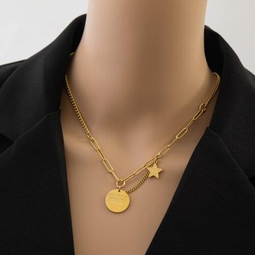 316L Stainless Steel Letter Round Star Pendant Oval Beads Charms Chain Choker Necklace For Women Fashion Fine Jewelry Party Gift