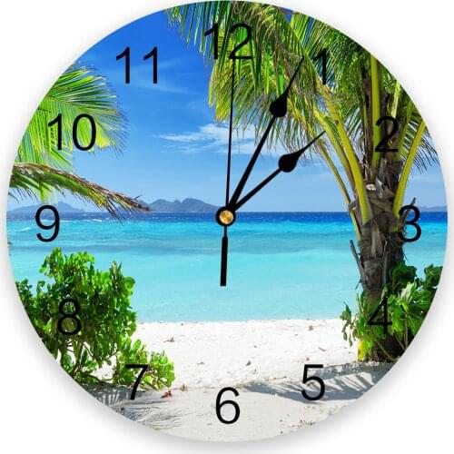 Sunny Island Beach Scenery 3D Wall Clock Modern Design Brief Living Room Decoration Kitchen Clock Art Wall Watch Home Decor