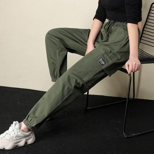 Harajuku Pants Women Elastic Waist Fashion Chinese Characters Printed Loose Calf-Length Pant