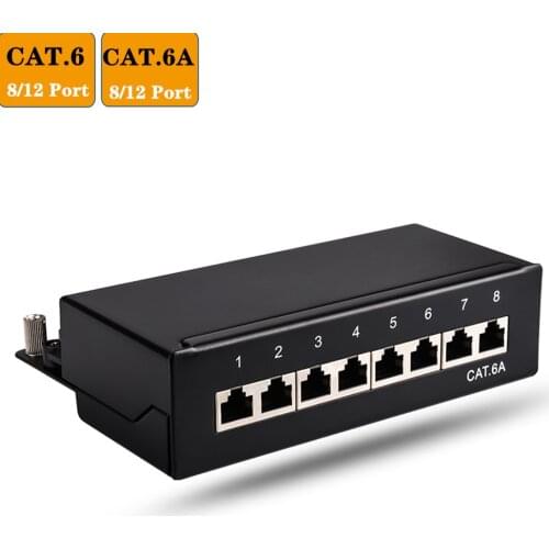 Cat6 Cat6A Patch Panel 8/12-Port Full Shielded Mini Desktop Wall Mounted Keystone Jack RJ45 Network Module Distribution Frame