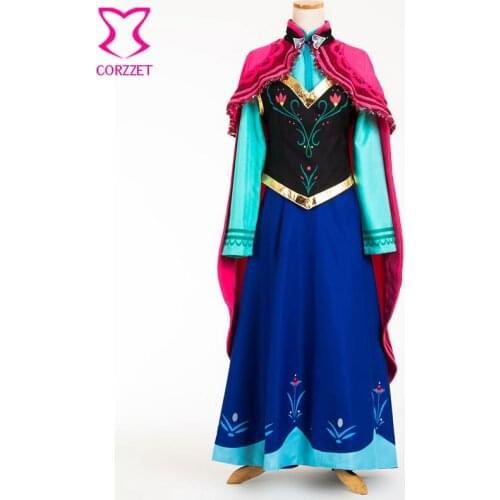 Six-pieces Ice Snow Fantasy Dress For Adult Princess Anna Costume Cosplay Sexy Gothic Lolita Halloween Costumes For Women