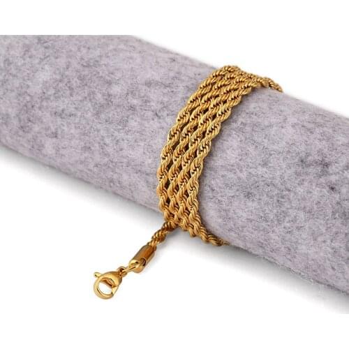 High Quality 24inch 60cm Stainless Steel Twist Chain Necklace Simple fashion Hemp Rope Chain Hip Hop Jewelry for men gift