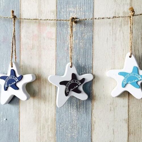 Creative Adorn Crafts Wood Fish/decorated marine pendant For Kid Room Mediterranean Starfish Hung Fish Nautical Decor hang Mini