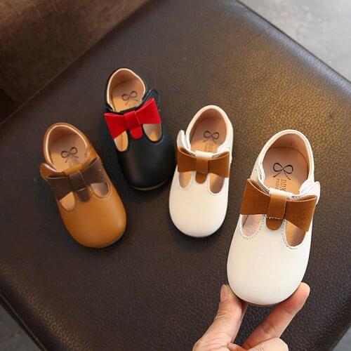 Childrens Flats Big Student Girl Shoes for Kids Butterfly-knot Princess Party Performance Shoes Soft Sole Leather Flats