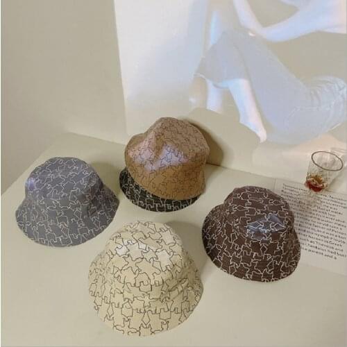 1-2 Years Children’s Cartoon Bucket Hats Bear Print Cotton Soft Spring Autumn Cap Unisex Kids Casual Panama Hat Accessories