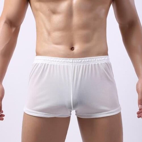 Stretchy See Through Men Underpants Moisture Wicking Solid Color Mesh Yarn Mid Waist Thin Boxer Underwear for Daily Wear