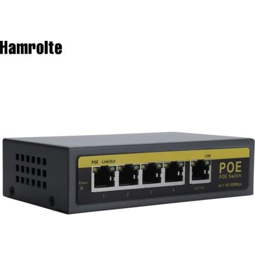 Hamrolte POE Switch 4CH IEEE802.3af 10/100Mbps Smart POE Switch Power Over Ethernet For IP Camera NVR Security System Max 100M