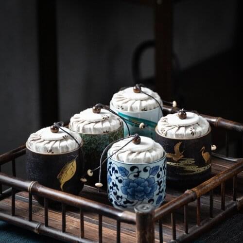 Japanese Style Kiln Baked Mini Small Sized Ceramic Tea Pot Portable Travel Tea Warehouse Tea Sealed Tea Storage Jar Tea Box