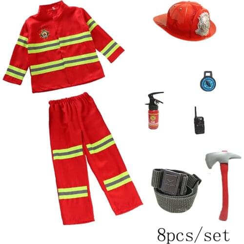Costumes for Kids Firefighter Uniform Carnival Party Festival School Firemen Fire Drill Teenager Performance Clothing Halloween