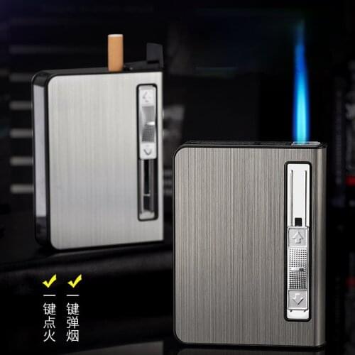 Creative Golden Windproof Cigarette Case 10 Sticks Straight-through Cigarette Case Integrated Automatic Cigarette Case Men Gifts