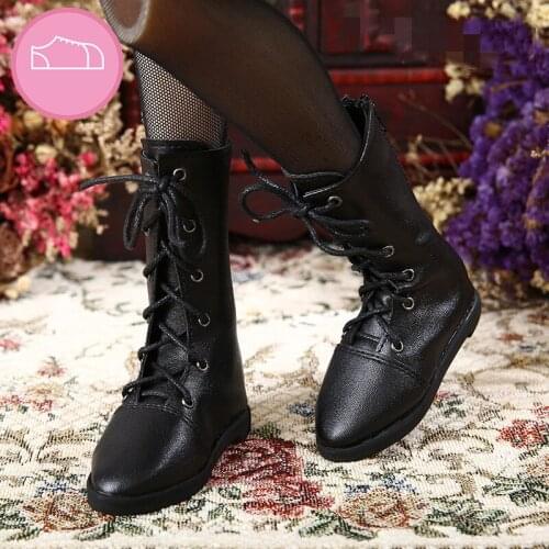 BJD Doll Shoes fit in classic black for womens high tops in 1/3 size stylish versatile lace-ups with pointed toe boots