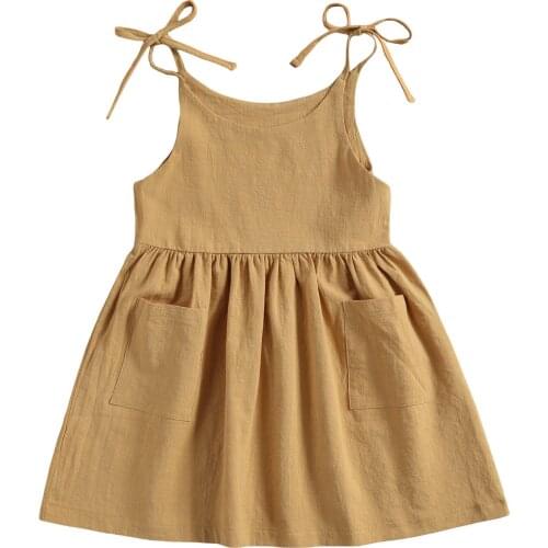 2-5Years Summer Baby Girls Dress Ruffles Sleeve Solid Pocket Knee Length A-Line Dress