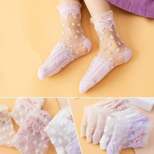 5 Pairs/Lot Summer Kids Baby Girls Lace Socks Cute Bowknot Mesh Thin Section Breathable Children Mid-tube Socks 1-12Y