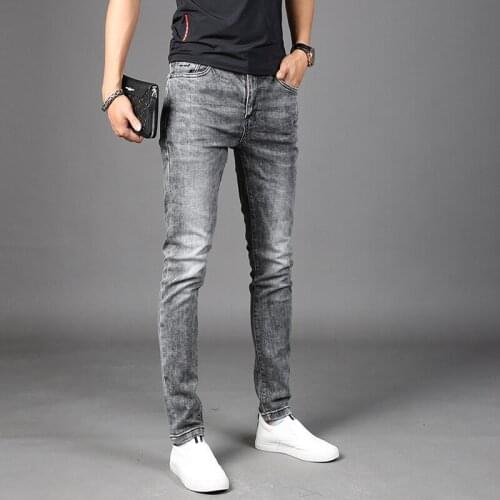 Summer Grey Jeans Men Cotton Stretch Slim Fit Pants Fashion Korean Style Denim Trousers