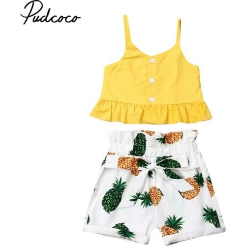 Summer Baby Girls Clothes 2019 Brand New Fine Strap Pineapple Bow-knot Belt Girls' Clothing Sets Tops+Shorts 6M-5Y 80-120