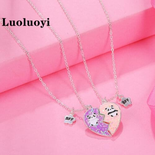 Luoluoyi 2PCS/Set Panda Heart Broken Pendant Necklace BFF Couple Jewelry for Kids Girls Fashion Friendship Best Friends Gifts