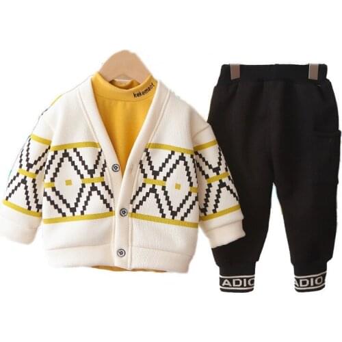 Fashion Winter Baby Boys Girls Clothes Suit Children Thick Jacket T Shirt Pants 3Pcs/sets Toddler Casual Costume Kids Sportswear