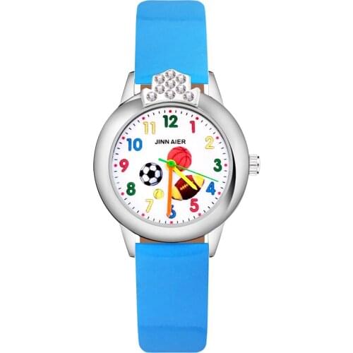 Cartoon Football basketball Crystal style Childrens Watches Kids Student Girls Quartz Leather strap Wrist Watch Clock JK111