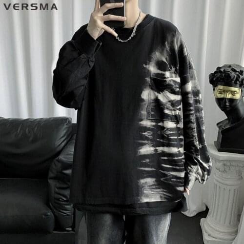VERSMA Japanese Trendy Tie Dye Camouflage Patchwork Hoodie Sweatshirt High Street Long Sleeve Retro Top Hoodies Men Dropshipping