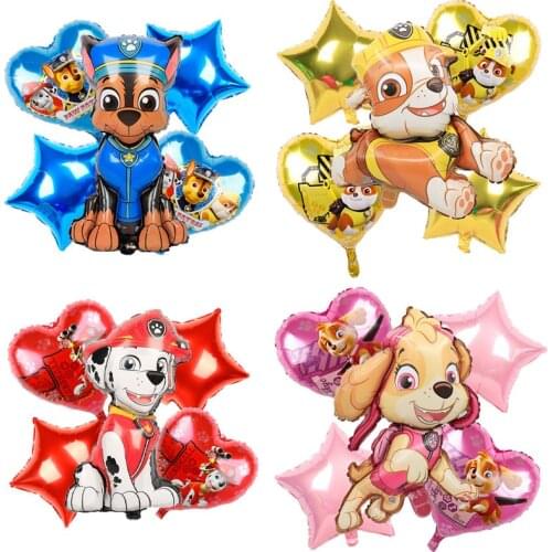5pcs Paw Patrol Birthday Decoration Kit Children Chase Marshall Skye Rubble Aluminum Balloons George Baby Shower Party Supplies