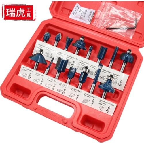 Woodworking milling cutter plastic box set Trimming machine engraving machine combination woodworking tool 1/4 handle set 12PC/1
