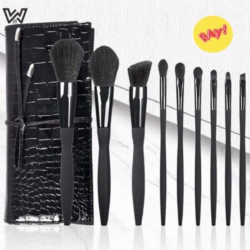 Diamond Makeup Brushes Set Tools 9PCS With Luxury Black Leather Bag Wool Fiber Foundation Eyeshadow Brush High Quality