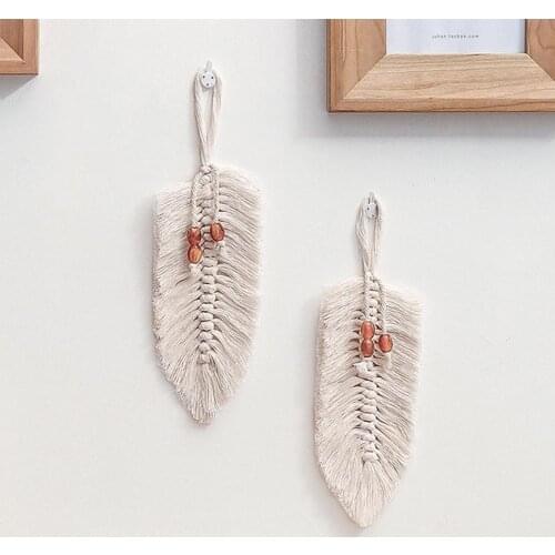 INS Wall Hanging Feathers Boho Handmade Cotton Rope Feather Leaf Home Wall Hanging Homestay Tassel Leaf Decoration