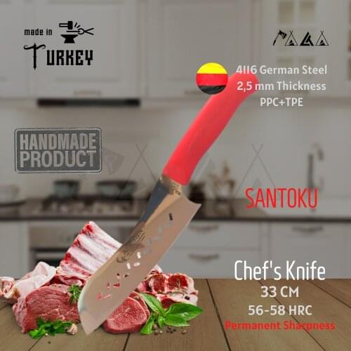 ATASAN Gold Series Slotted Chef Knife 02 Kitchen Knives Handmade High Quality Professional Stainless Steel Steak Knife Santoku