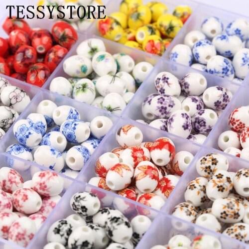 20pcs/lot 8*10mm Painted Ceramic Beads Loose Spacer Oval Ceramic Beads For Jewelry Making DIY Bracelets Accessories