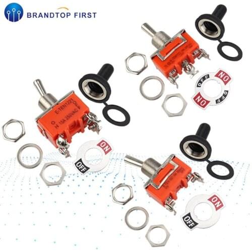 15A 250V AC SPST 2 Terminal ON OFF Toggle Switch With Black Waterproof Cap Power Switches E-TEN1021