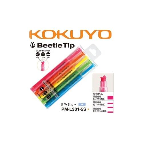 PM-L301-5S Beetle Tip 3 WAY 5-Color Set Highlighter Mark Pen