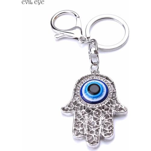 Silver Plated Blue Evil Eye Hamsa Pendent Key Chain Metal Copper Lobster Keychain For Men Women Jewelry Decoration