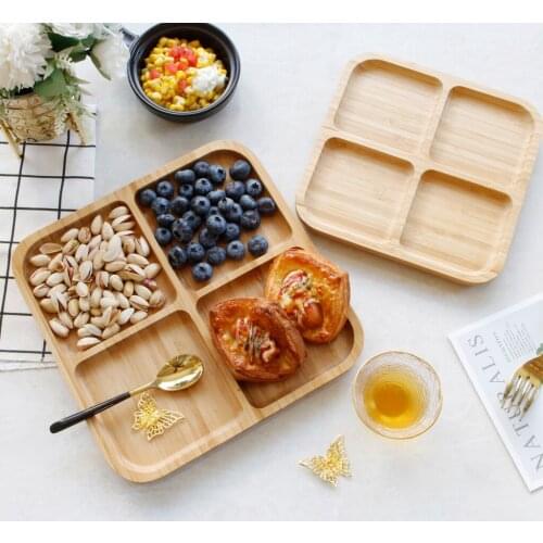 Divided Bamboo Square Round Plates Healthy Eating Plate Lunch Dinner Plate